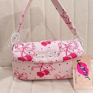 NEW Luv‎ Betsey Johnson Pink Bow LBCORAL Cherry Heart Baguette Shoulder Bag